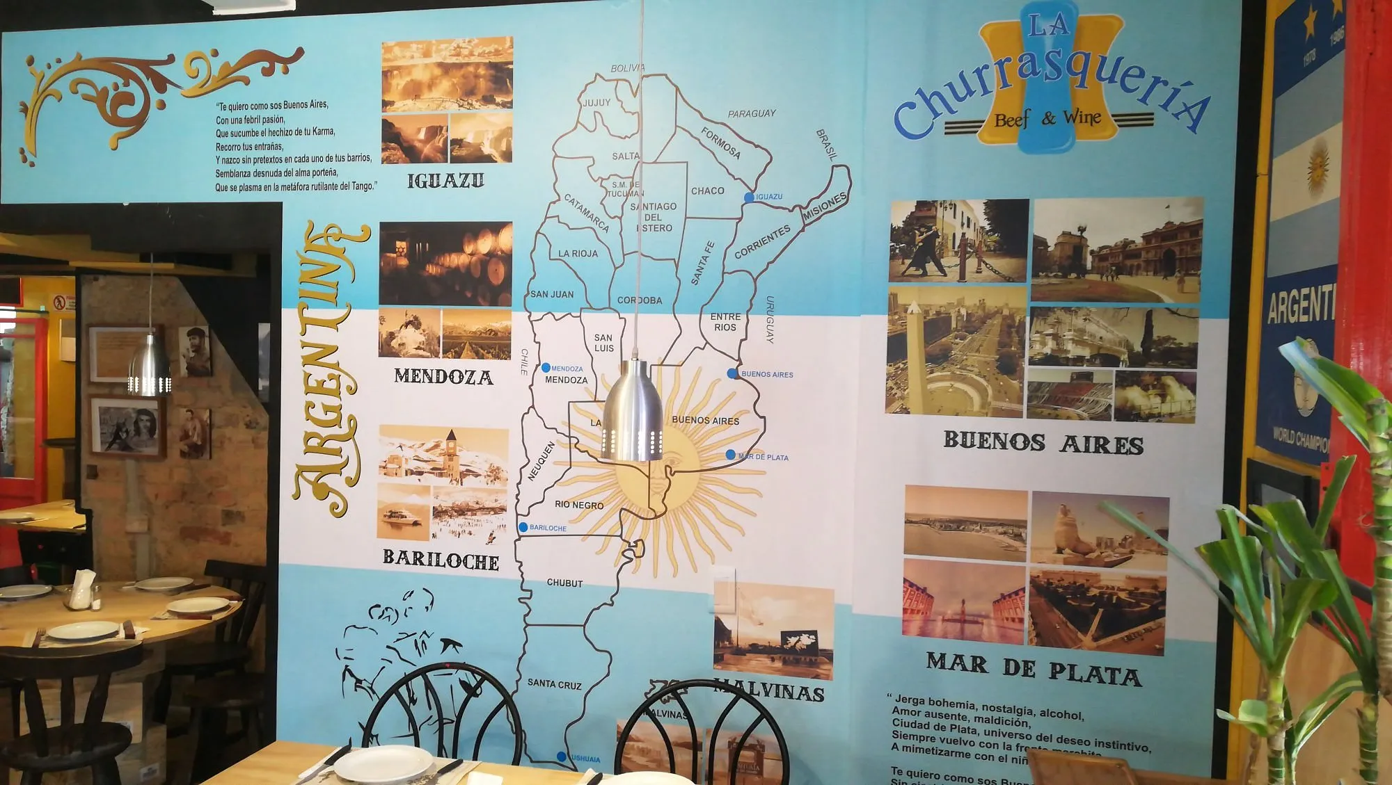 Decoracion mural del mapa y lugares de Argentina